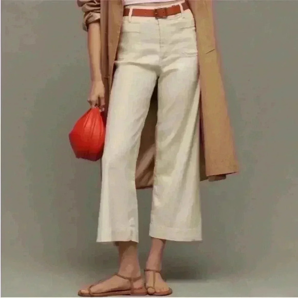 Anthropologie Pants - The Colette Cropped Wide-leg Pants Linen edition size 27